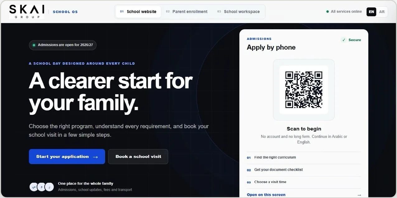 School admissions website with a quick ‘apply by phone’ form