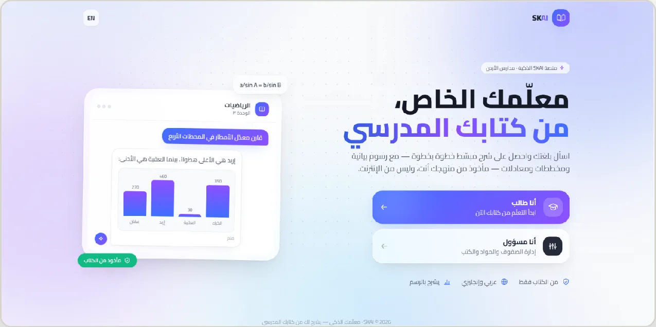 Arabic AI study tutor explaining a lesson with a chart